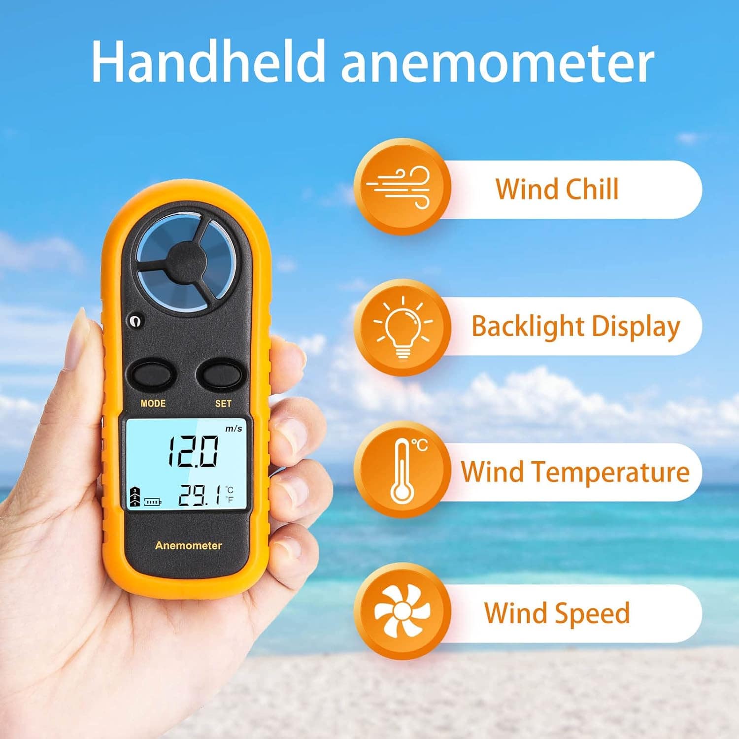 Anemómetro de Mano Digital – Medidor de Velocidad de Viento y Temperatura - 4